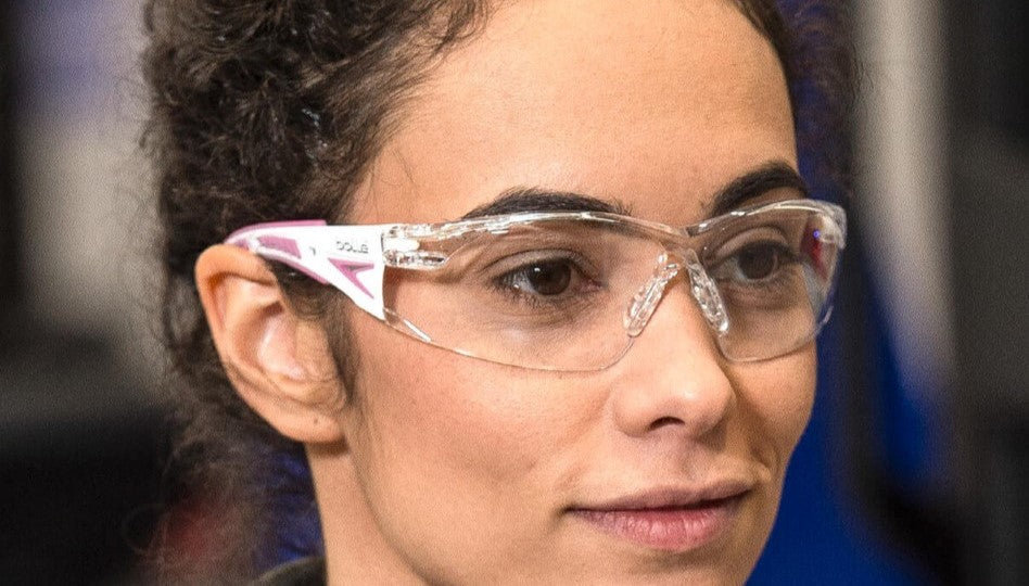 Worker wearing Bolle Rush Plus Small Safety Glasses with Pink Temples
