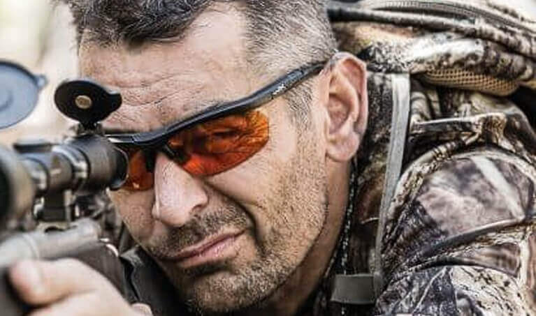 Hunter wearing Wiley X Saber Shooting Glasses