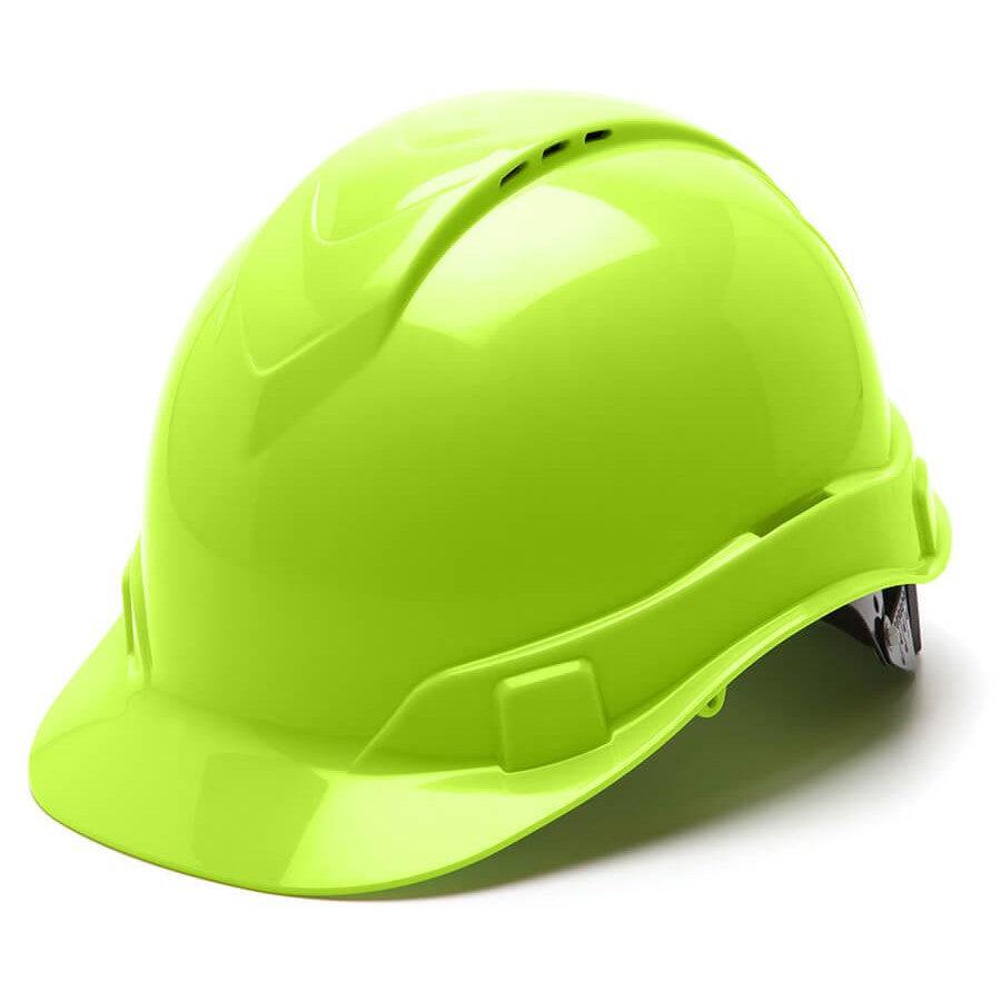 Pyramex Ridgeline Cap Style Vented Hard Hat with 4-Point Ratchet Suspension-Hi Vis Lime-HP44131V-Safety Glasses USA-6