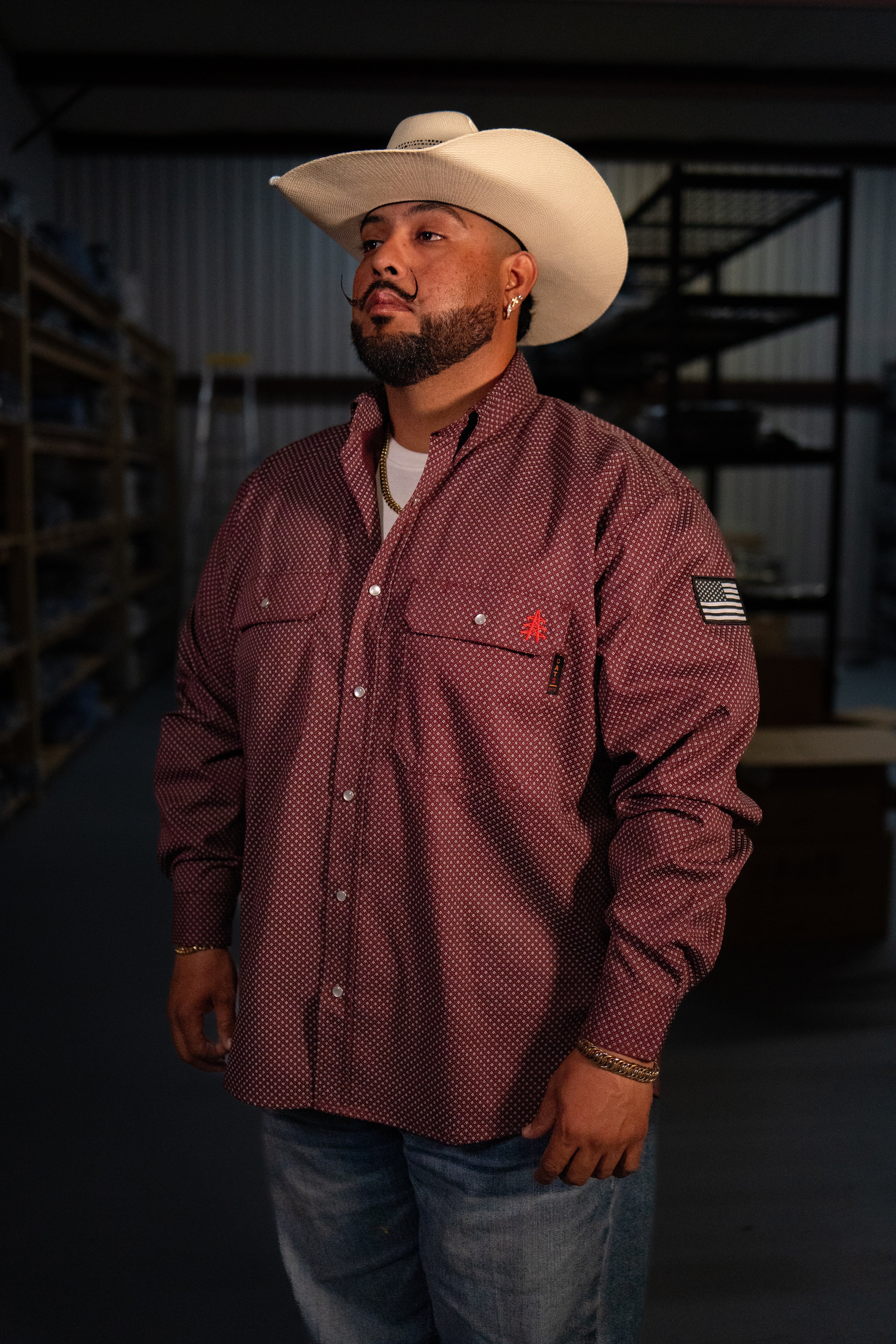 Static FR Flame-Resistant Pearl Snap Work Shirt - Rustline - With U.S Flag