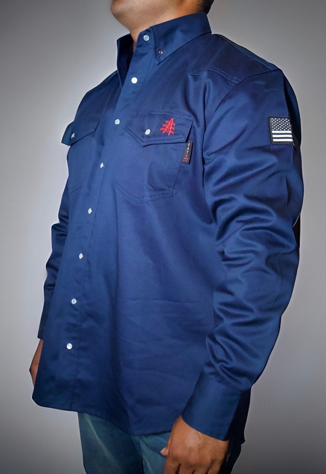 Static FR Flame-Resistant Shirt Western Style Pearl snap - Navy-Safety Glasses USA-1