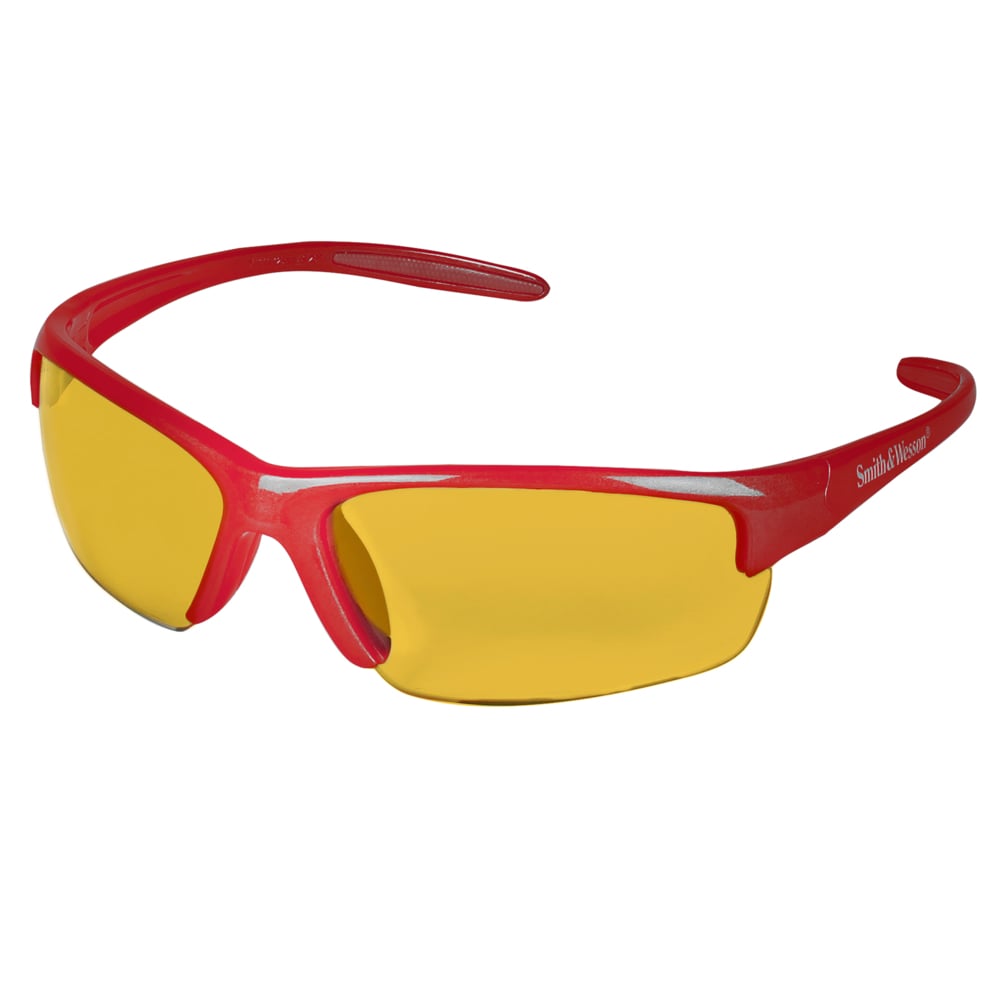 Smith & Wesson Equalizer 21299 Safety Glasses with Red Frame and Amber Lenses Left Front Temple