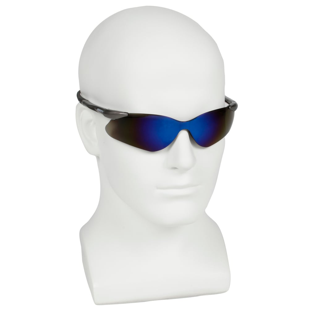 KleenGuard Nemesis VL 20471 Safety Glasses with Blue Mirror Lenses worn on display