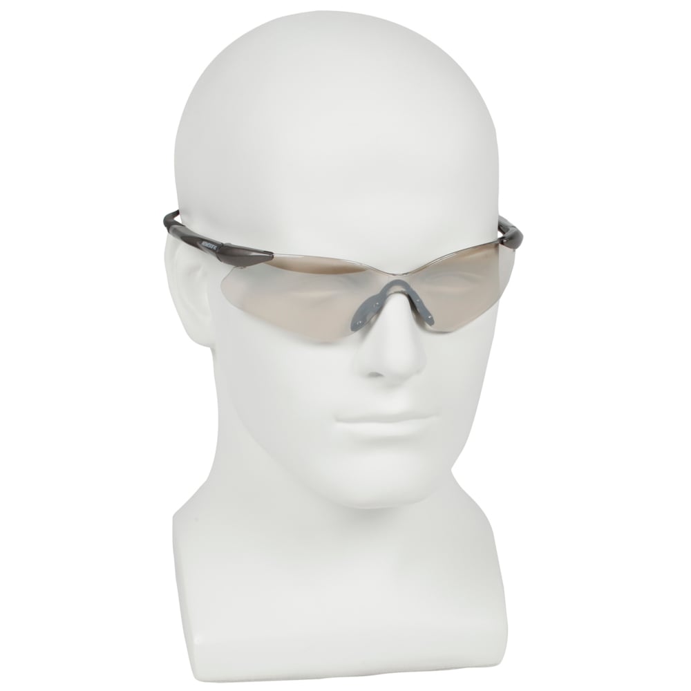 KleenGuard Nemesis VL 29112 Safety Glasses with Indoor-Outdoor Mirror Lenses worn on display