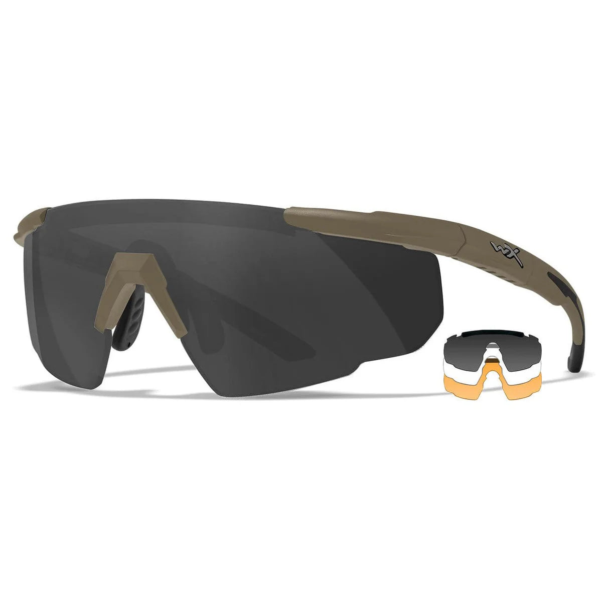 Wiley X Saber Advanced Ballistic Safety Glasses-WX-308T-Tan Frame - Smoke Grey - Clear - Light Rust Lens-Safety Glasses USA-6