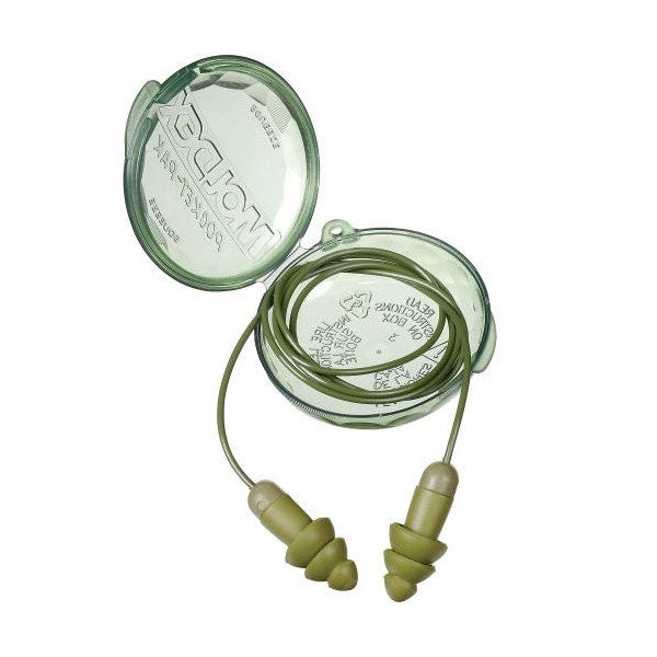 Moldex Camo Rockets Reusable Corded Earplugs with Case Displayed with Open Case