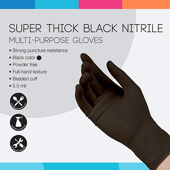 HandCare Black Nitrile Gloves - Exam Grade, Powder Free (6 Mil)-Safety Glasses USA-11