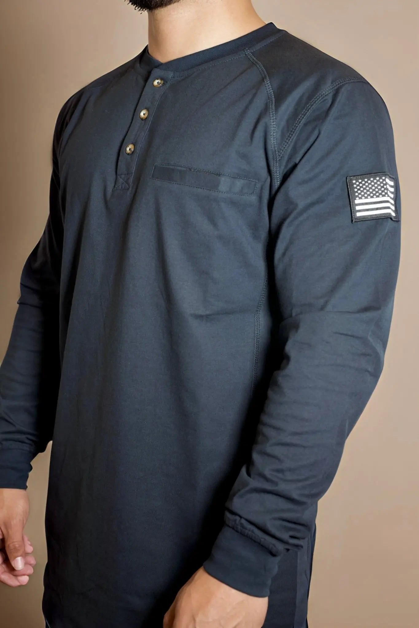 Static FR Flame-Resistant Shirt 3-Button Henley - Black-Safety Glasses USA-2
