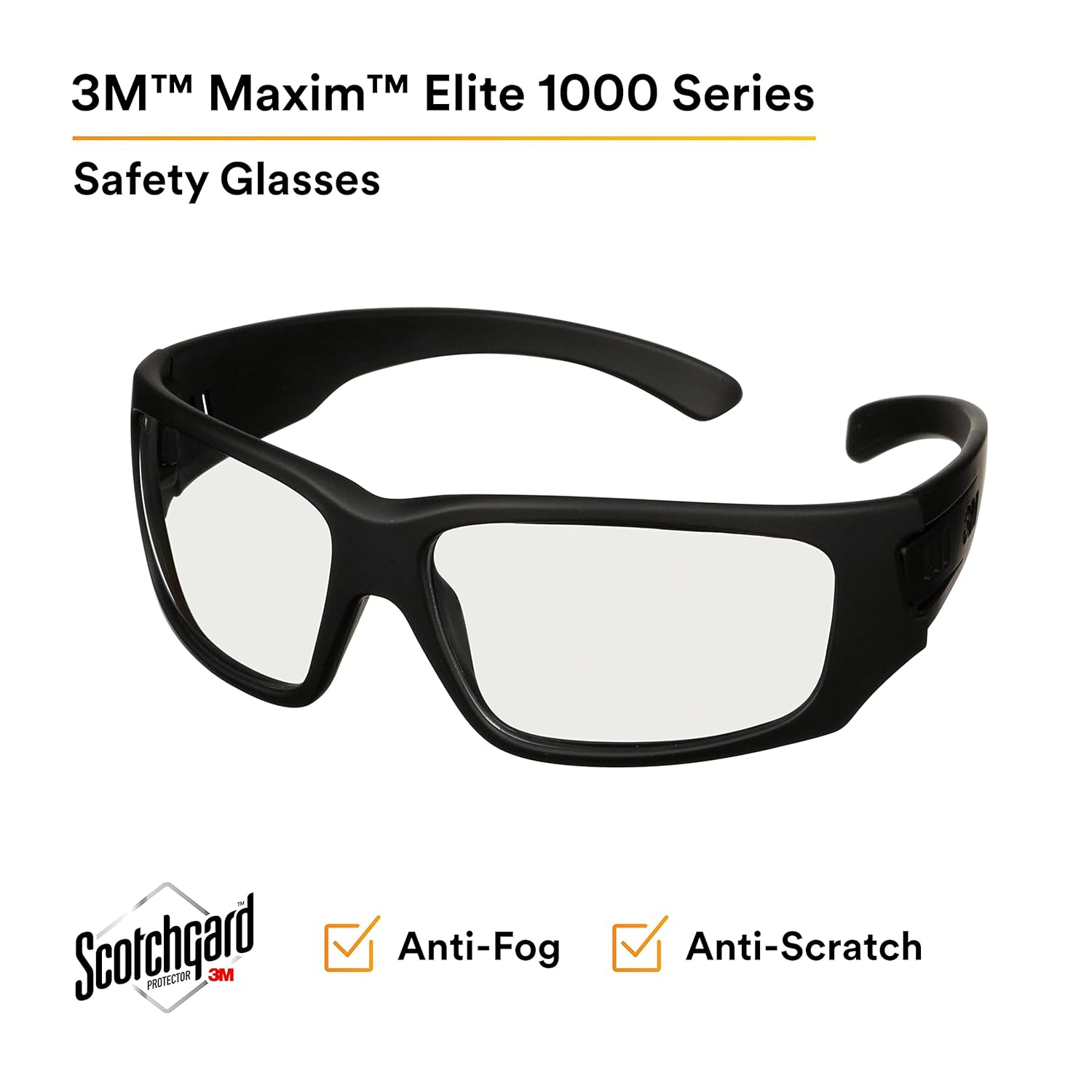 3M Maxim Elite 1000 Safety Glasses with Black Frame and Clear Anti-Fog Lens-Safety Glasses USA-5