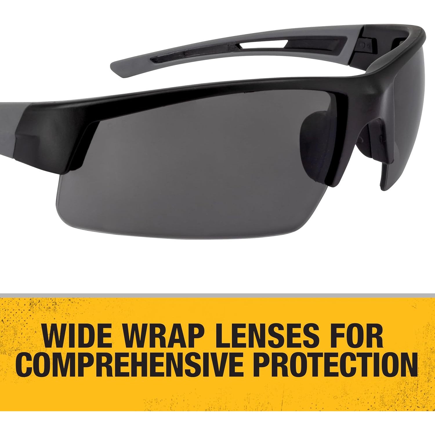DeWalt Crosscut DPG100-2 Safety Glasses Black Frame with Smoke Lenses Wide Lenses Provide Protection