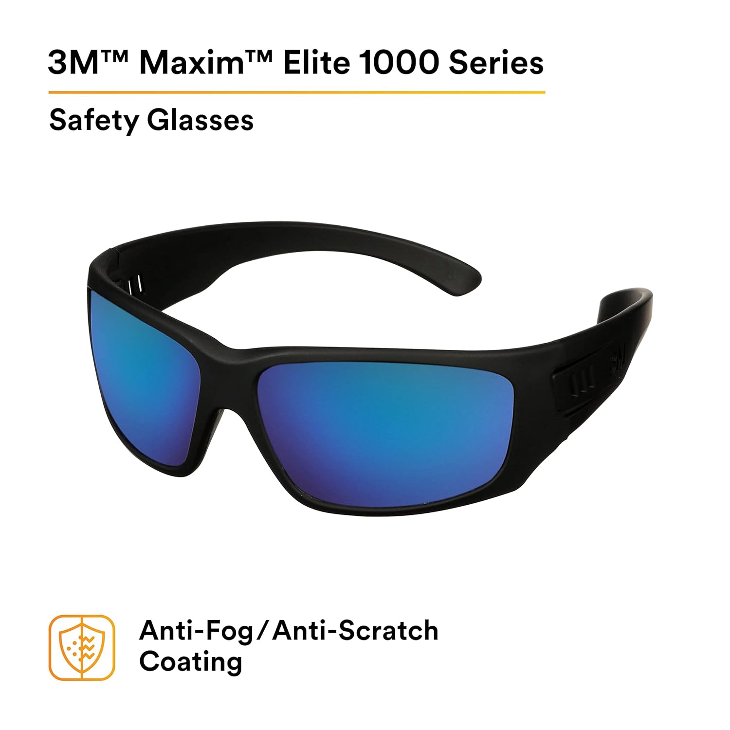 3M Maxim Elite 1000 Safety Glasses Black Frame Blue Mirror Anti-Fog Lens-Safety Glasses USA-4