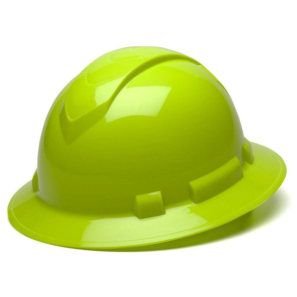 Pyramex Ridgeline Full Brim Hard Hat with 4-Point Ratchet Suspension-Hi-Vis Lime-HP54131-Safety Glasses USA-11