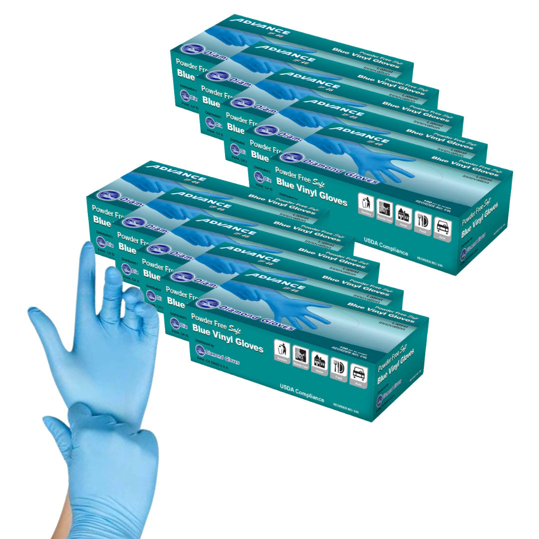 ADVANCE Blue Vinyl Gloves - Powder Free (4 Mil), 1,000 Gloves-Safety Glasses USA-10