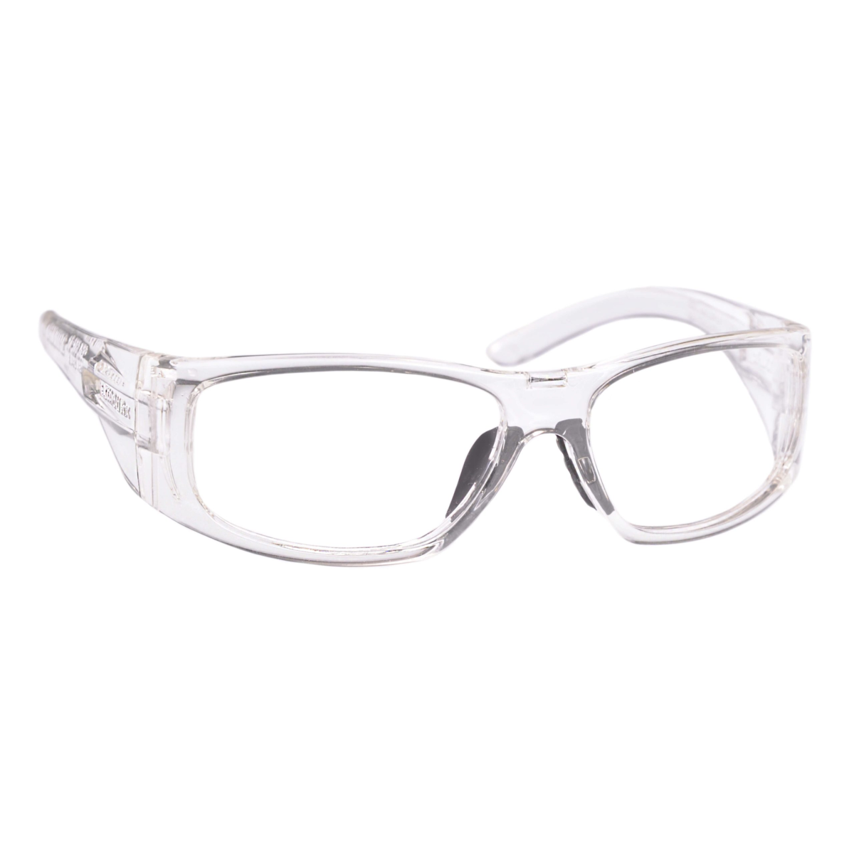 ArmouRx 6001 clear plastic full-rim wraparound prescription safety glasses.