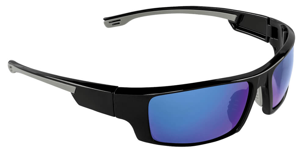 Bullhead Dorado Safety Glasses with Black Frame and Polarized PFT Blue Mirror Anti-Fog Lens