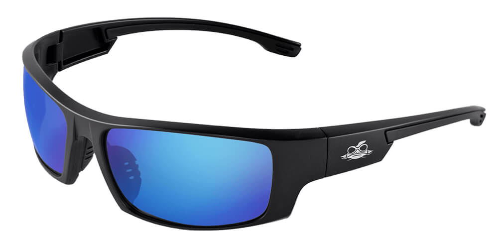 Bullhead Dorado Safety Glasses with Black Frame and Blue Mirror Lens