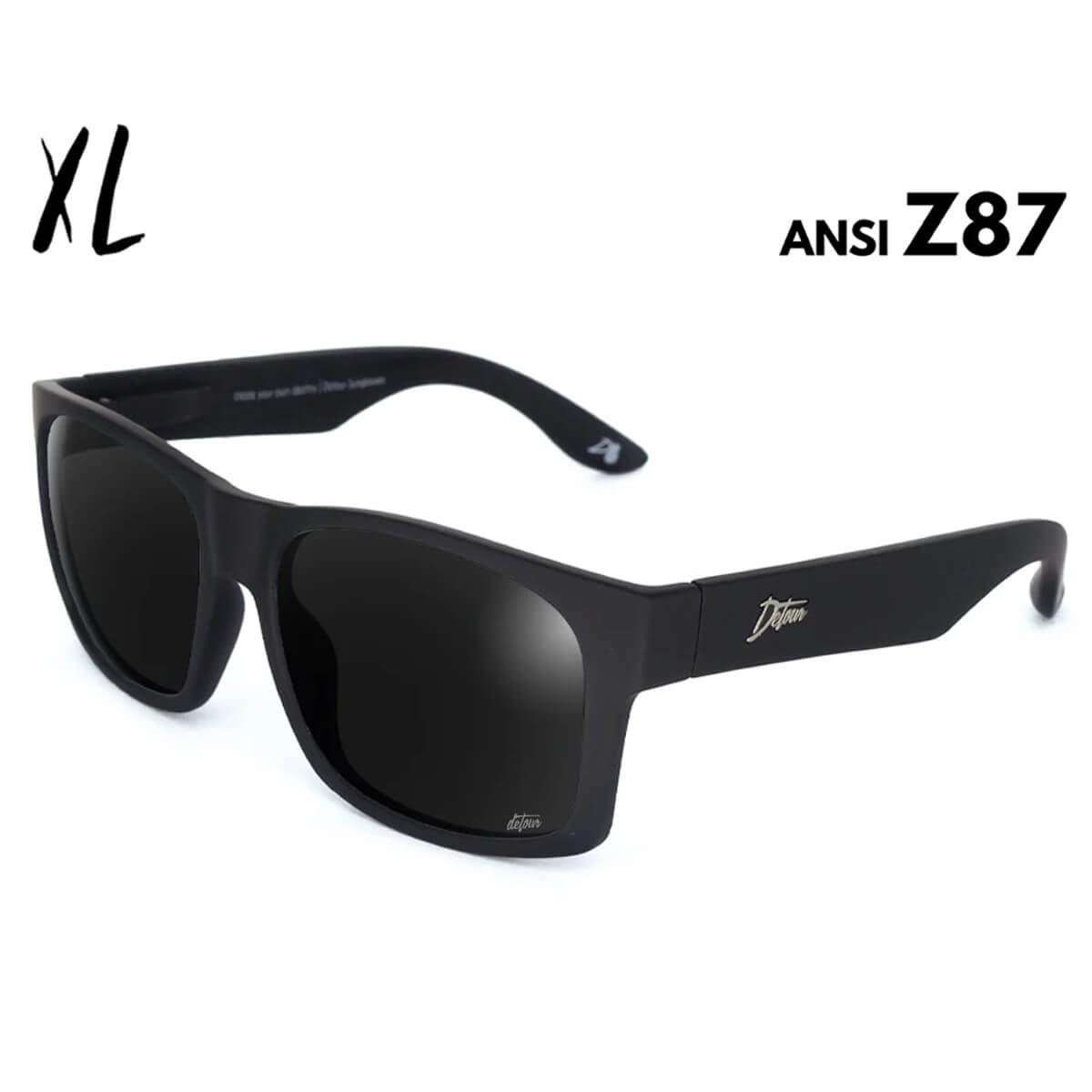 Detour Big Kahuna XL Z87 Safety Glasses with Matte Black Frame and Polarized Jet Black Lens-Safety Glasses USA-1