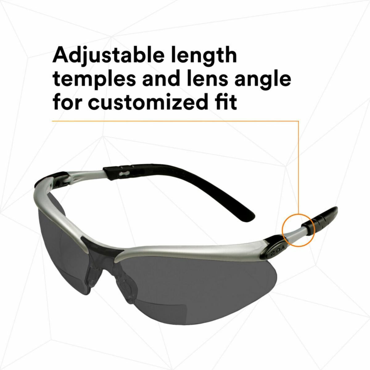 3M BX Reader Safety Glasses with Gray Anti-Fog Bifocal Lenses Temple Features
