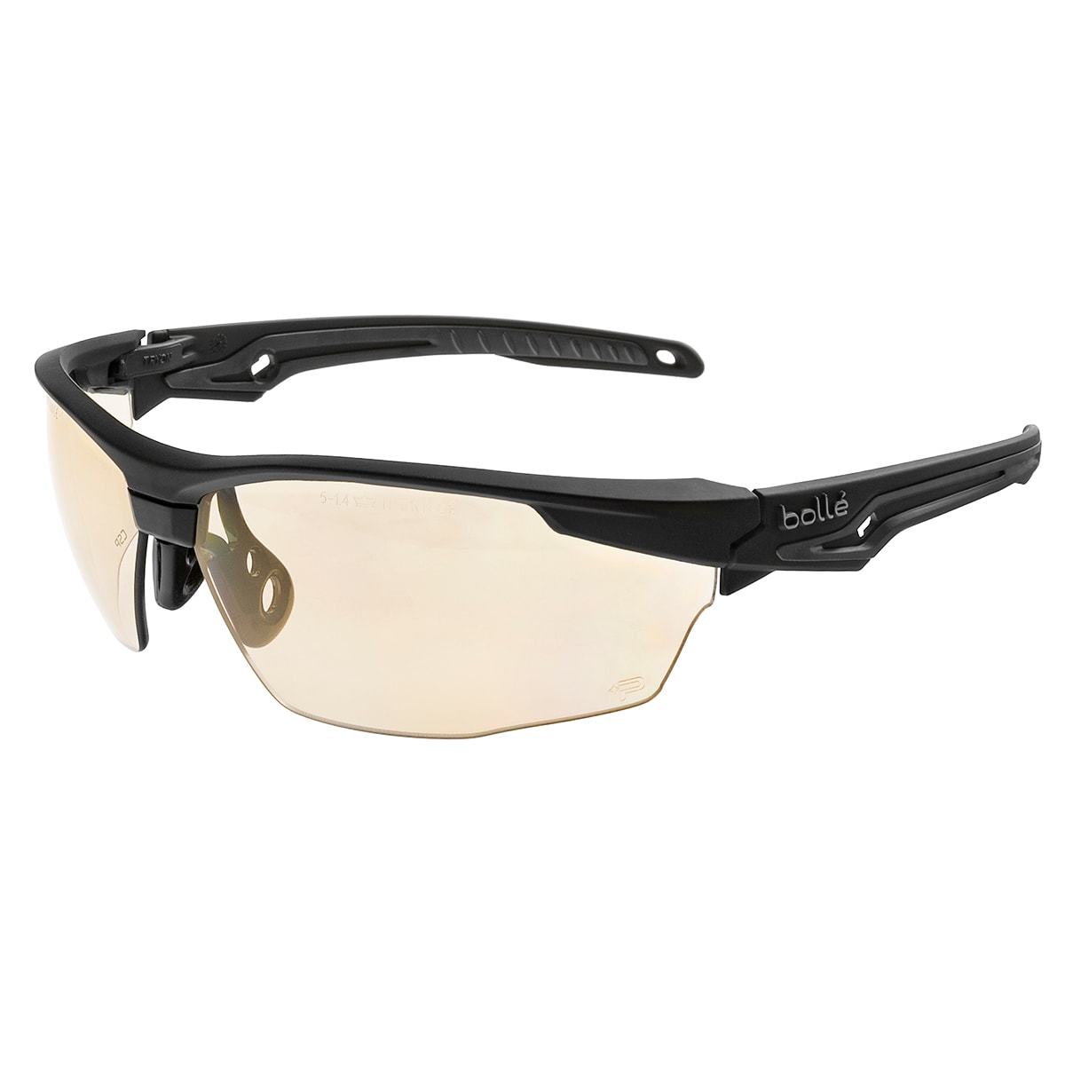Bolle BSSI Tryon PSSTRYOC13B Ballistic Safety Glasses Black Frame with CSP Platinum Anti-Fog Lenses Right Front Temple View