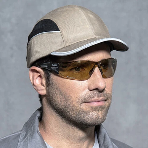 Bolle Rush Plus Safety Glasses Black Gray with Twilight Platinum Anti-Fog Lenses worn by worker