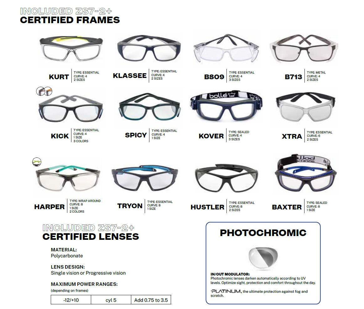 Bolle Safety Seamless Vision Prescription Safety Glasses Frame Options