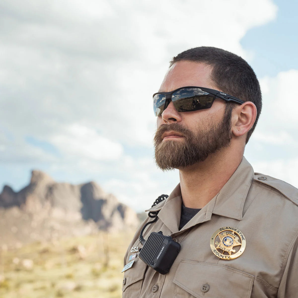 Bolle Tryon BSSI Ballistic Safety Glasses with Gray Lenses worn by LEO in the field