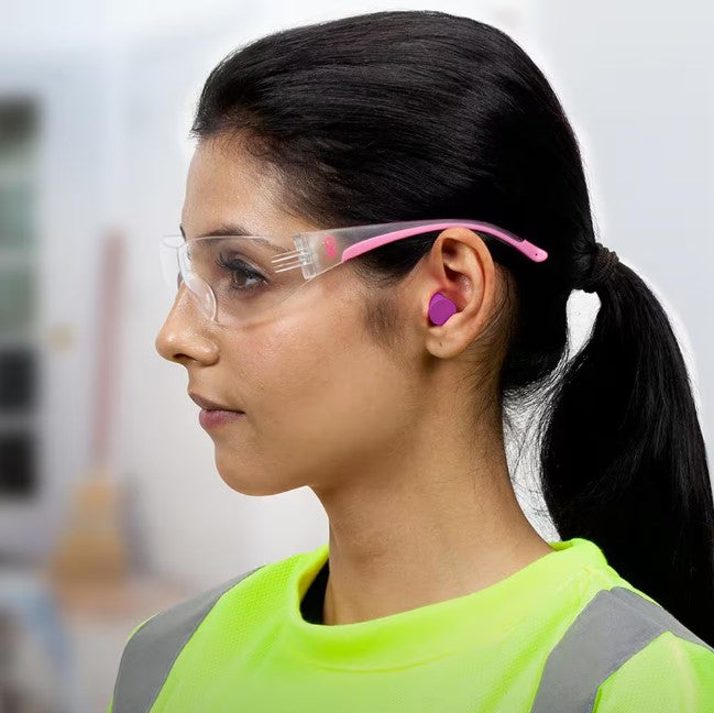 Bouton Eva Women's Pink Safety Glasses with Clear Lenses worn on the job
