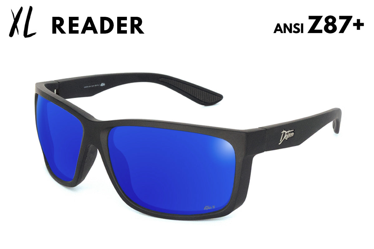 Detour Breach XL Reader Safety Glasses Matte Black with Deep Blue Pola