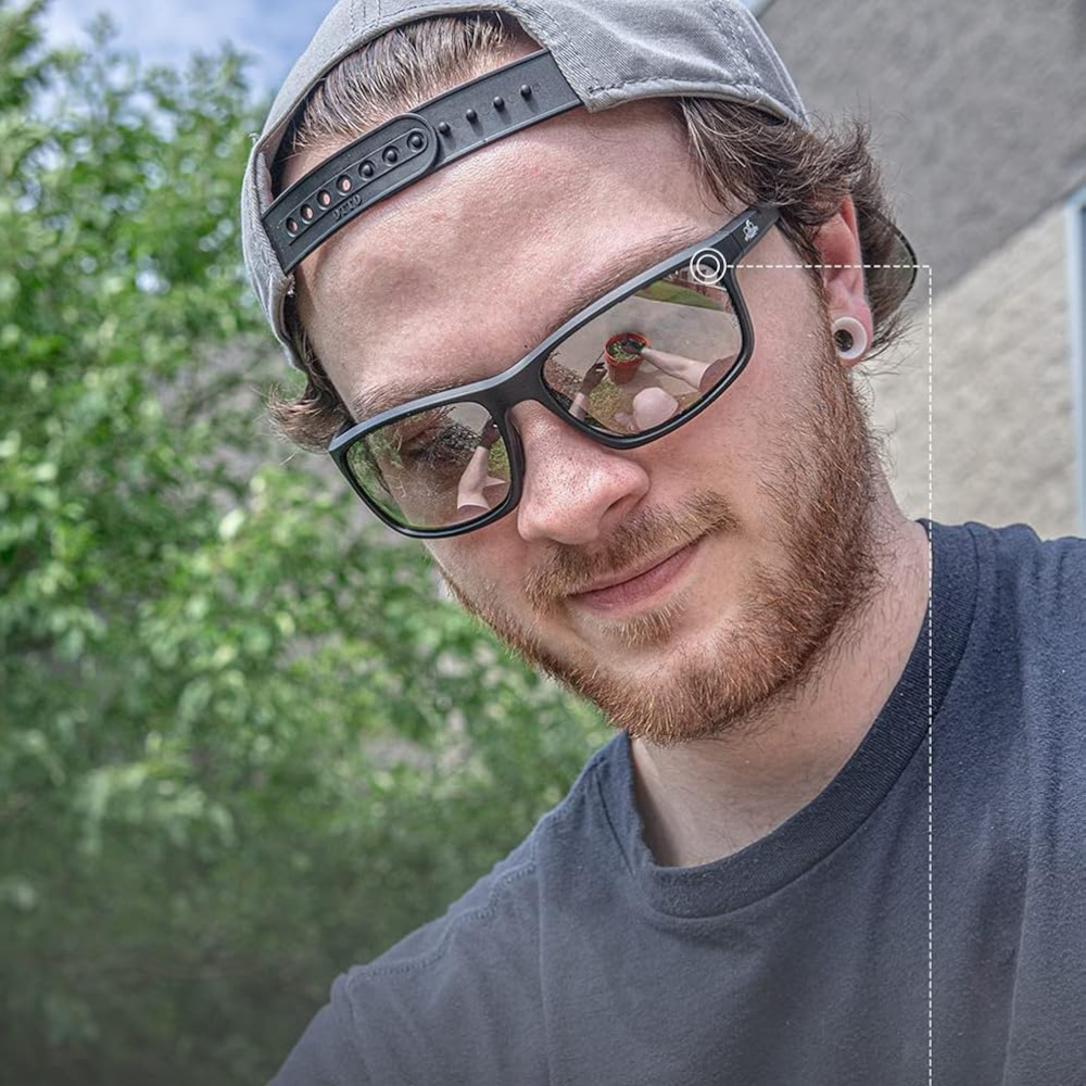 Bullhead Pompano Safety Glasses Black Frame with Indoor-Outdoor Mirror Lenses worn by worker outdoors