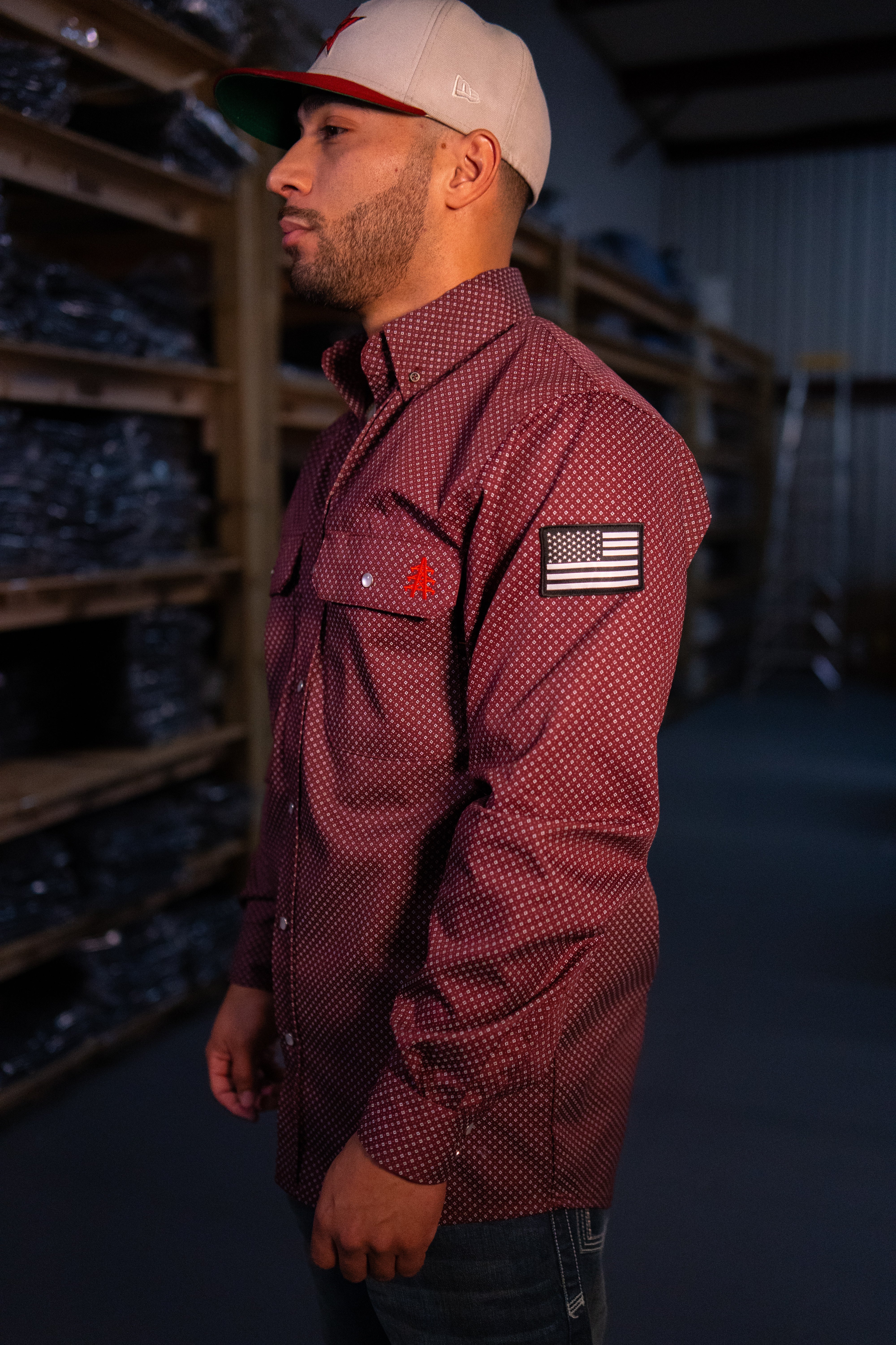 Static FR Flame-Resistant Pearl Snap Work Shirt - Rustline - With U.S Flag