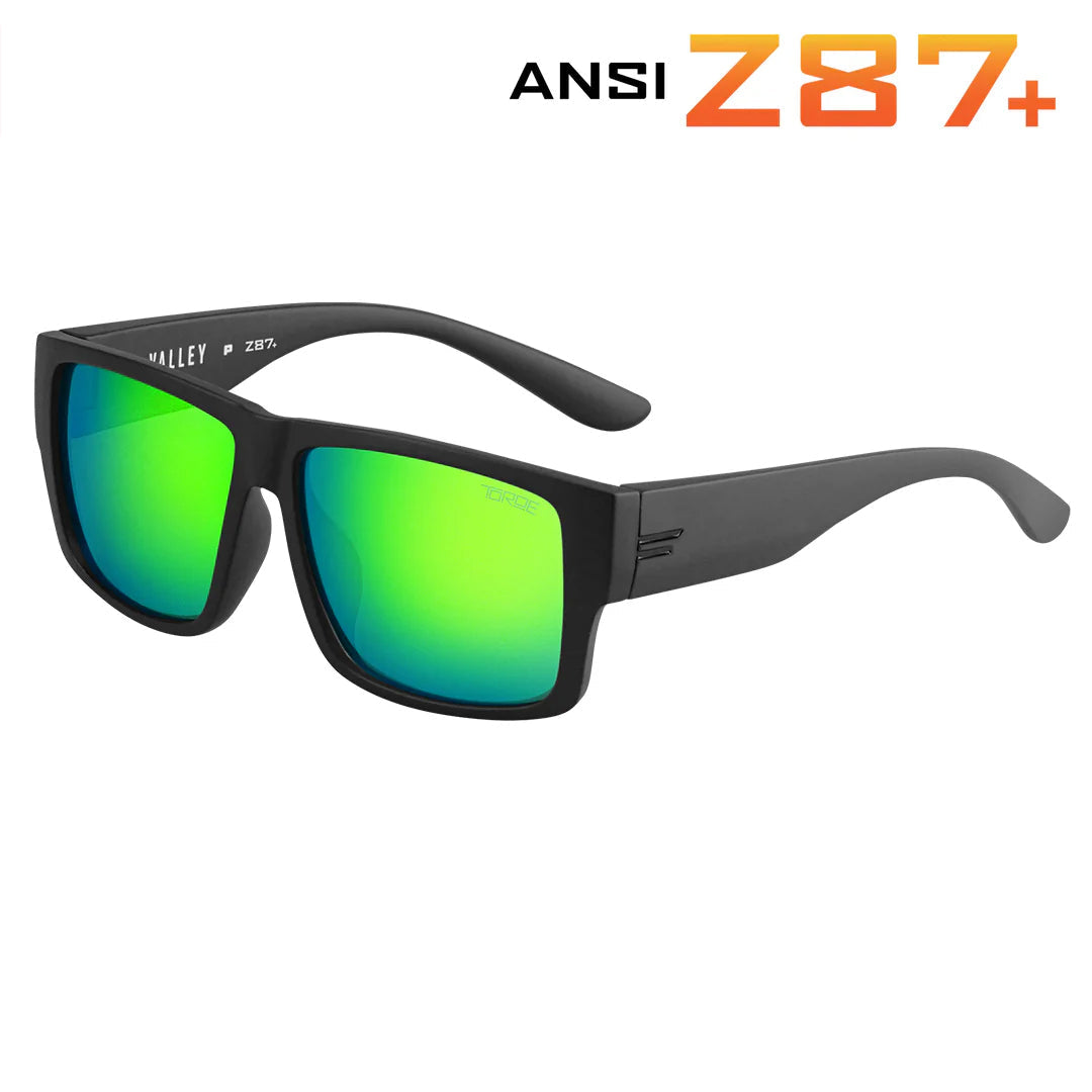 TOROE VALLEY ANSI Z87+ Polarized Safety Glasses-Z87-VALLEY-MBLK-B-GRN-Midnight Green Mirror Lens-10