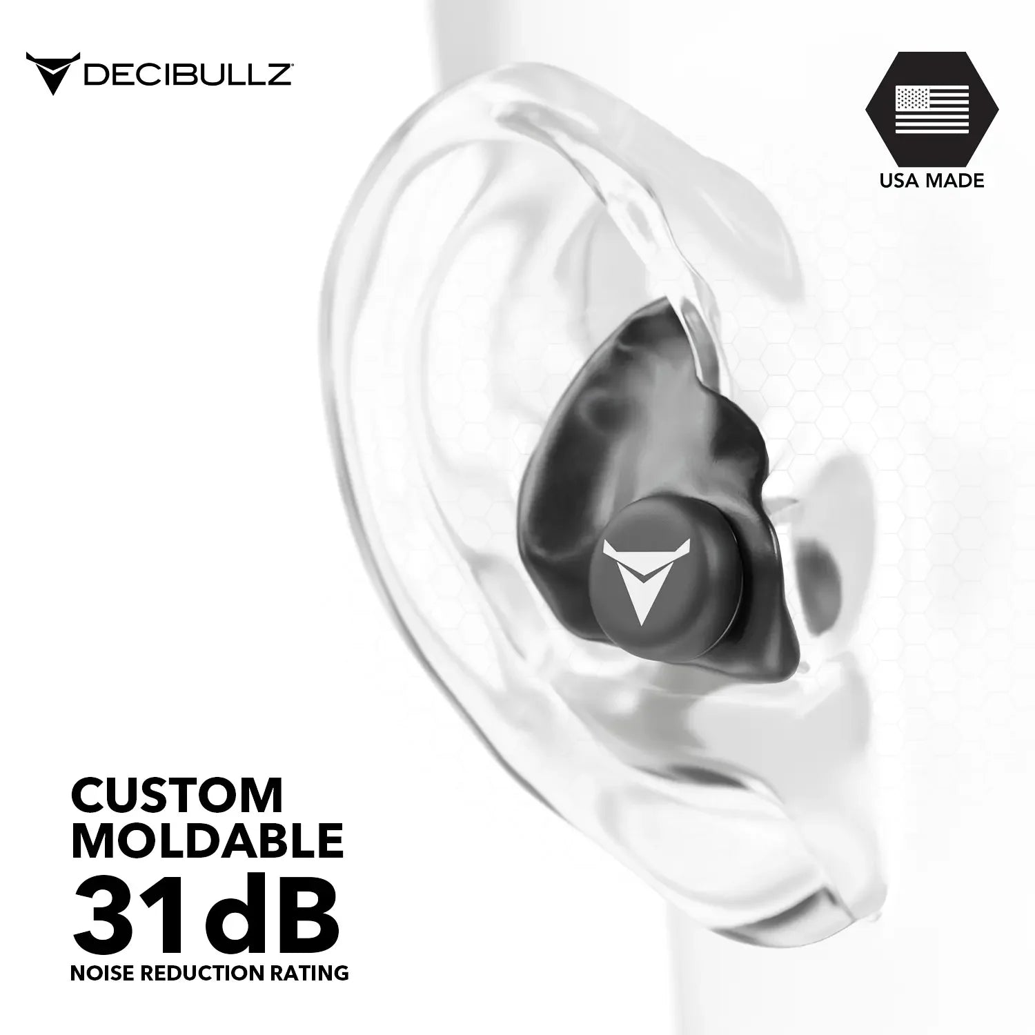 Decibullz Custom Molded Earplugs 31dB NRR Pro-Pack with Case and Lanyard-Safety Glasses USA-2