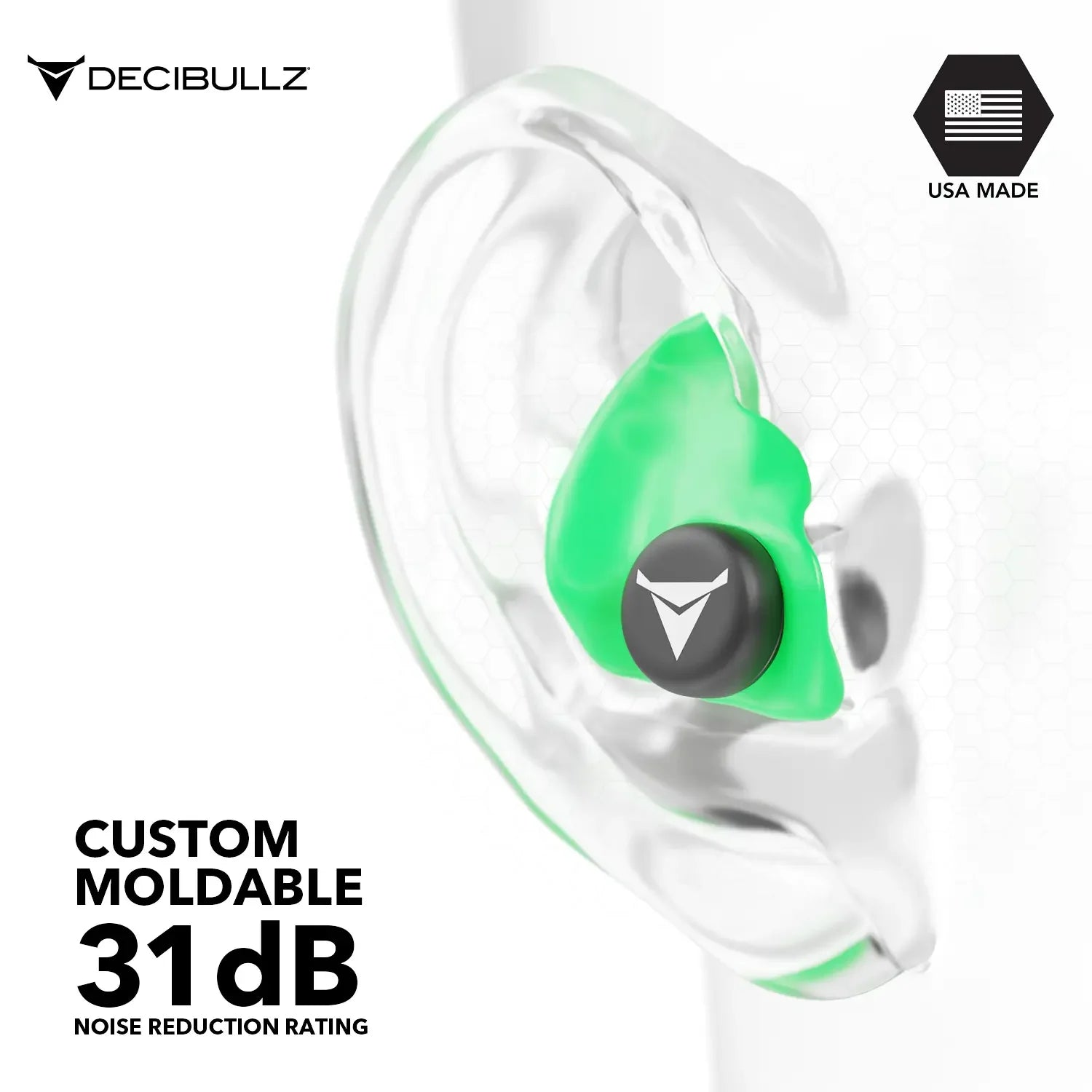 Decibullz Custom Molded Earplugs 31dB NRR Pro-Pack with Case and Lanyard-Safety Glasses USA-26