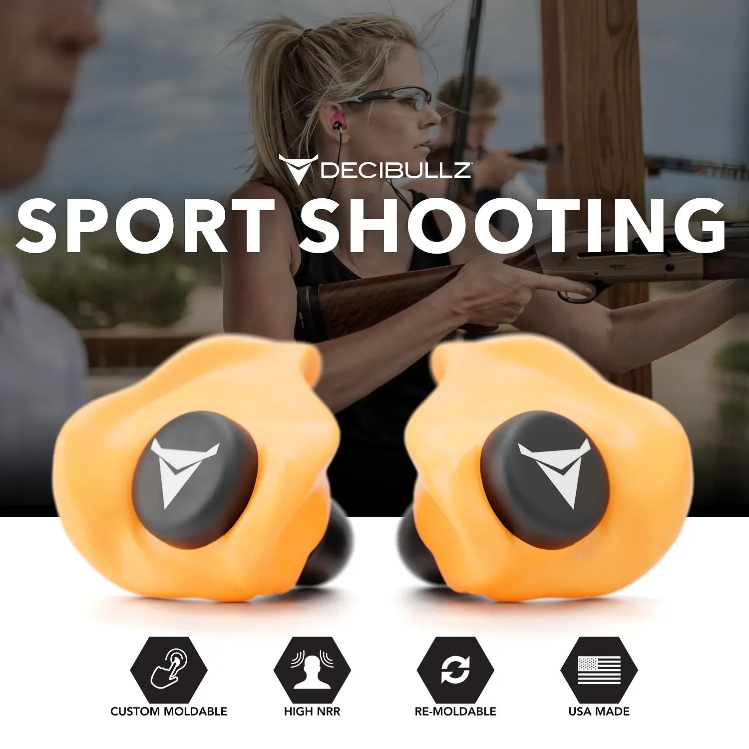 Decibullz Custom Molded Earplugs 31dB NRR Pro-Pack with Case and Lanyard-Safety Glasses USA-15