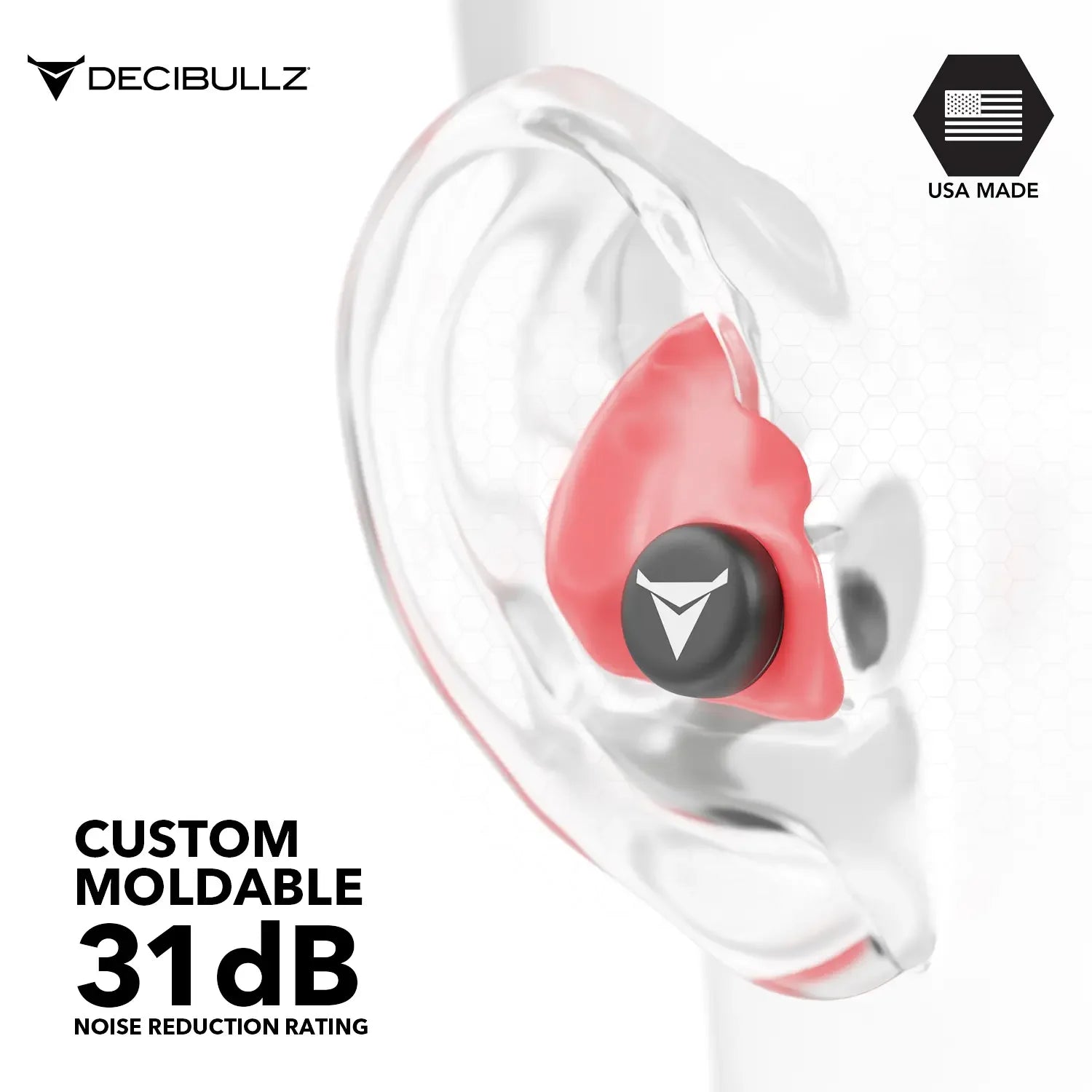 Decibullz Custom Molded Earplugs 31dB NRR Pro-Pack with Case and Lanyard-Safety Glasses USA-42