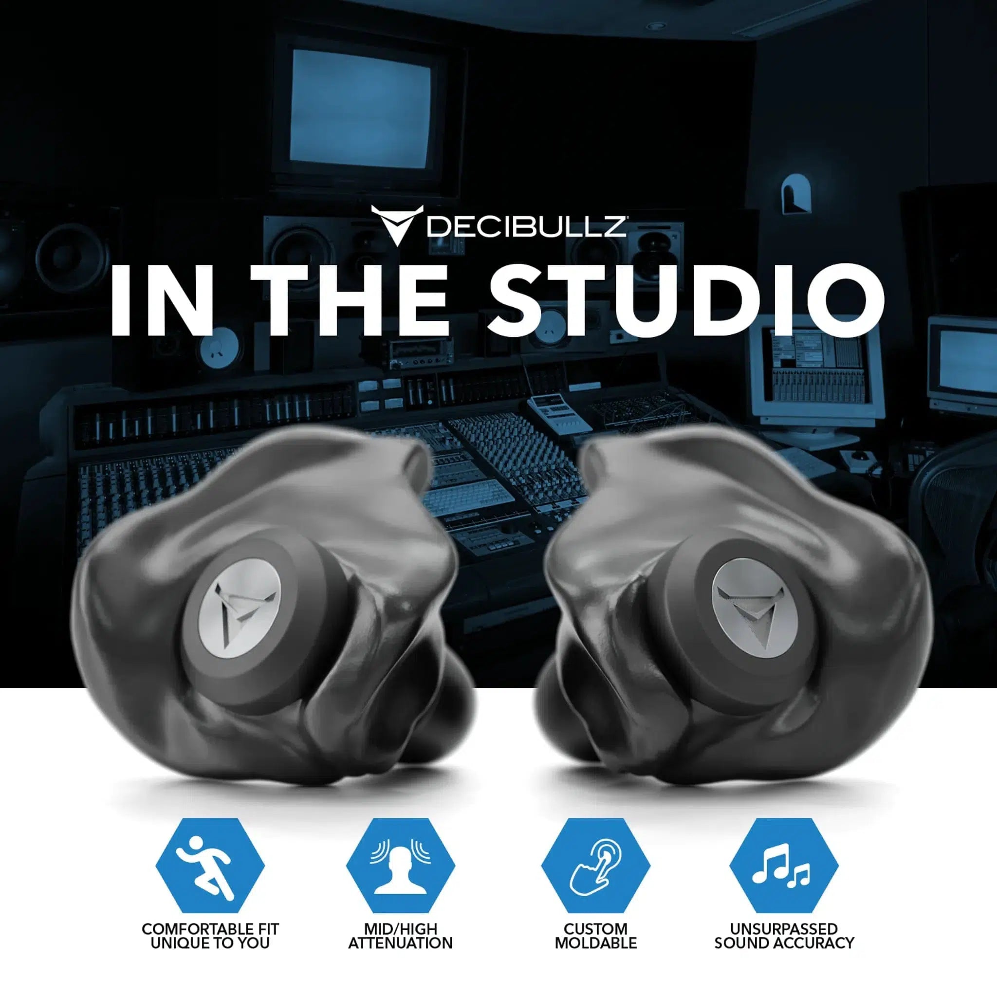 Decibullz Custom Molded Professional High-Fidelity Filter Earplugs-FLTR-PRO-BLK-Safety Glasses USA-7