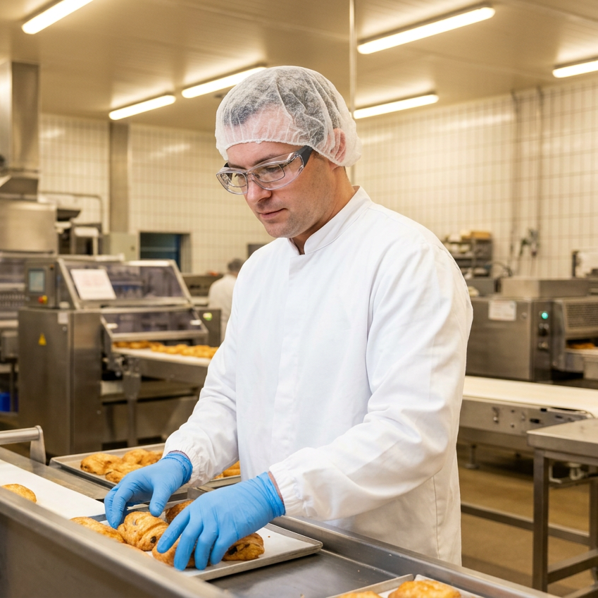 Food working wearing Delta Plus OVR-Spec 3 Metal Detectable Safety Glasses while preparing food