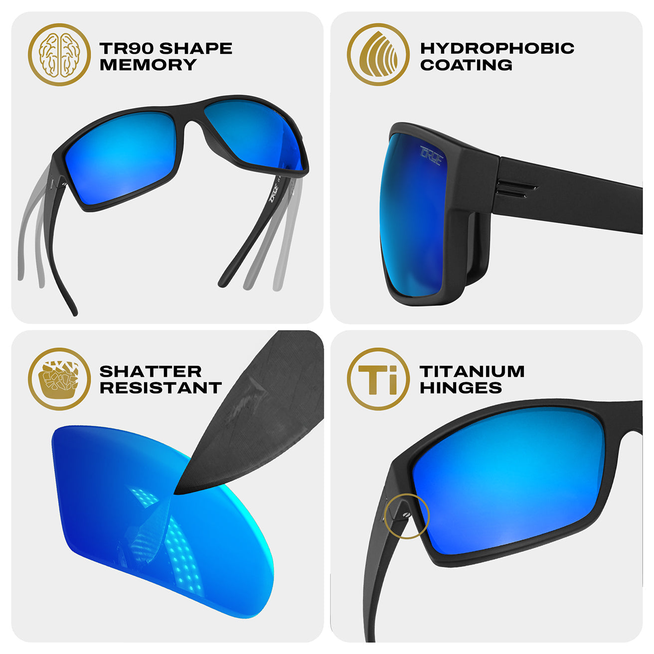 TOROE MOJAVE Blue Mirrored Polarized Sunglasses