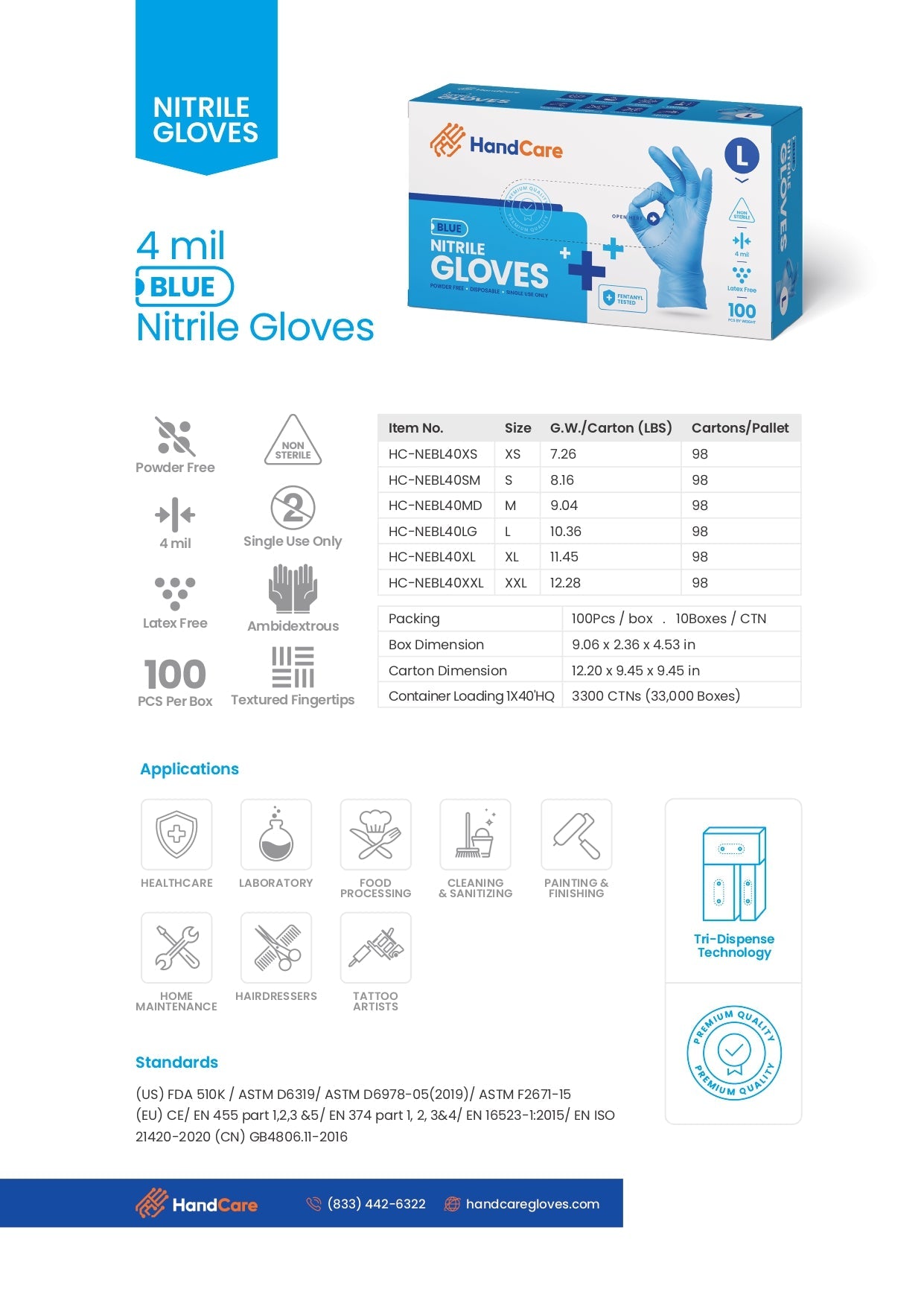 HandCare Blue Nitrile Gloves - Exam Grade, Powder Free (4 Mil), 1,000 Gloves-Safety Glasses USA-11