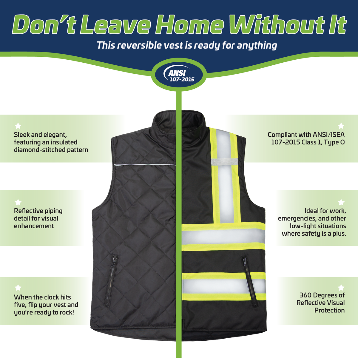 Jorestech Hi-Vis X-Back Reversible Insulated Safety Vest with Reflective Strips