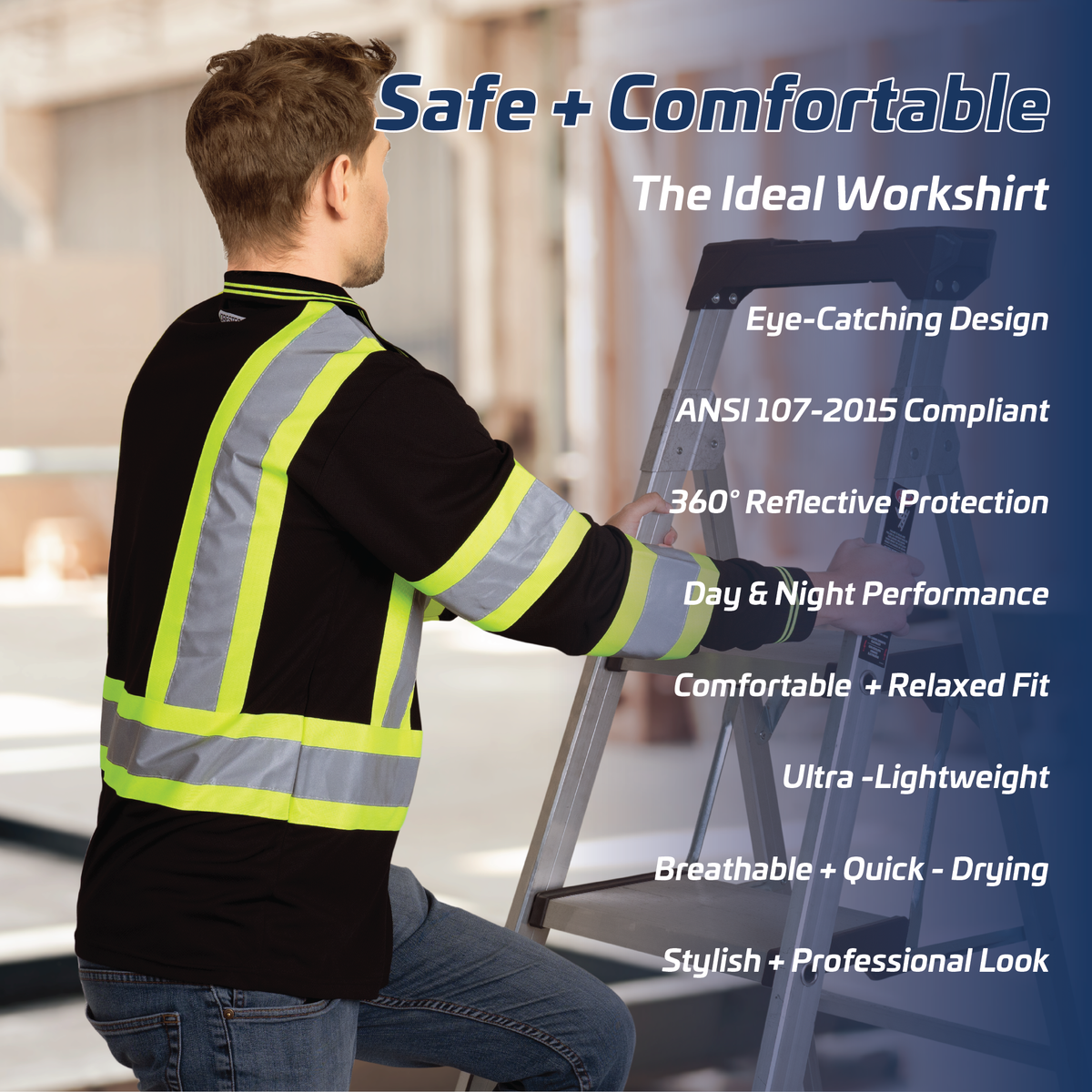 Jorestech High-Vis Reflective Safety Long Sleeve Polo Shirt