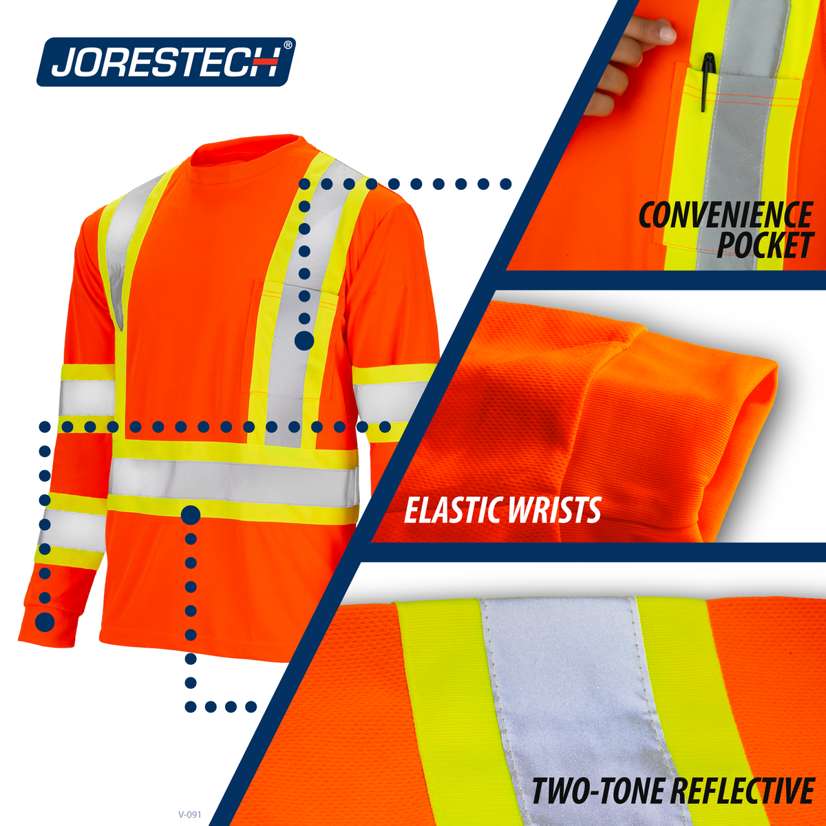 Jorestech Hi-Vis Reflective Two-Tone Long Sleeve Safety Shirt