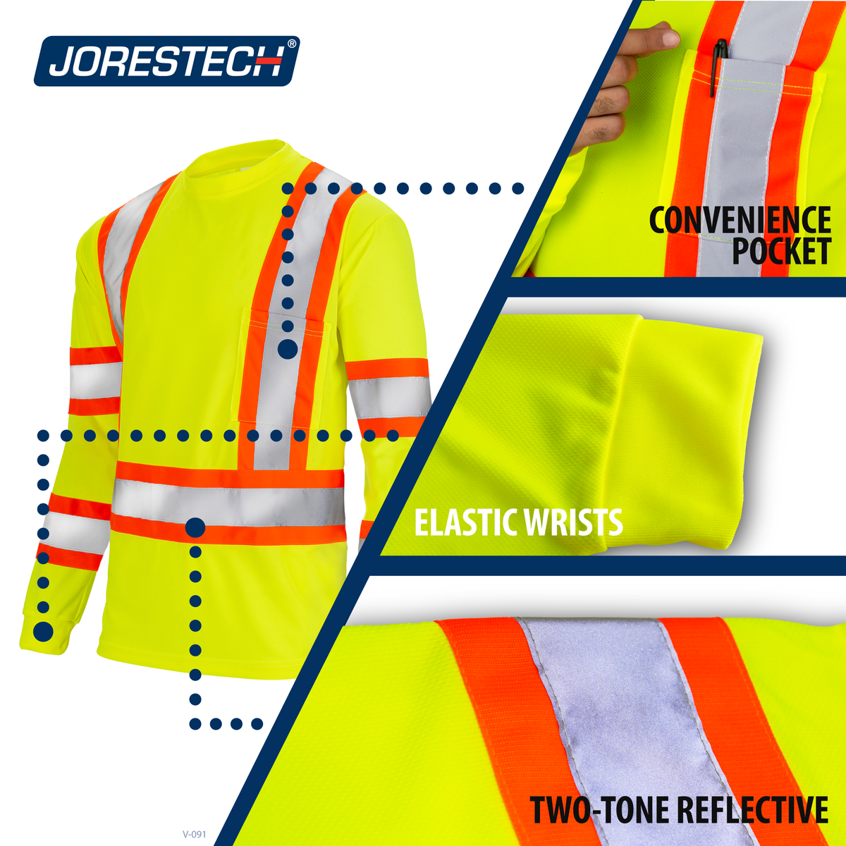 Jorestech Hi-Vis Reflective Two-Tone Long Sleeve Safety Shirt