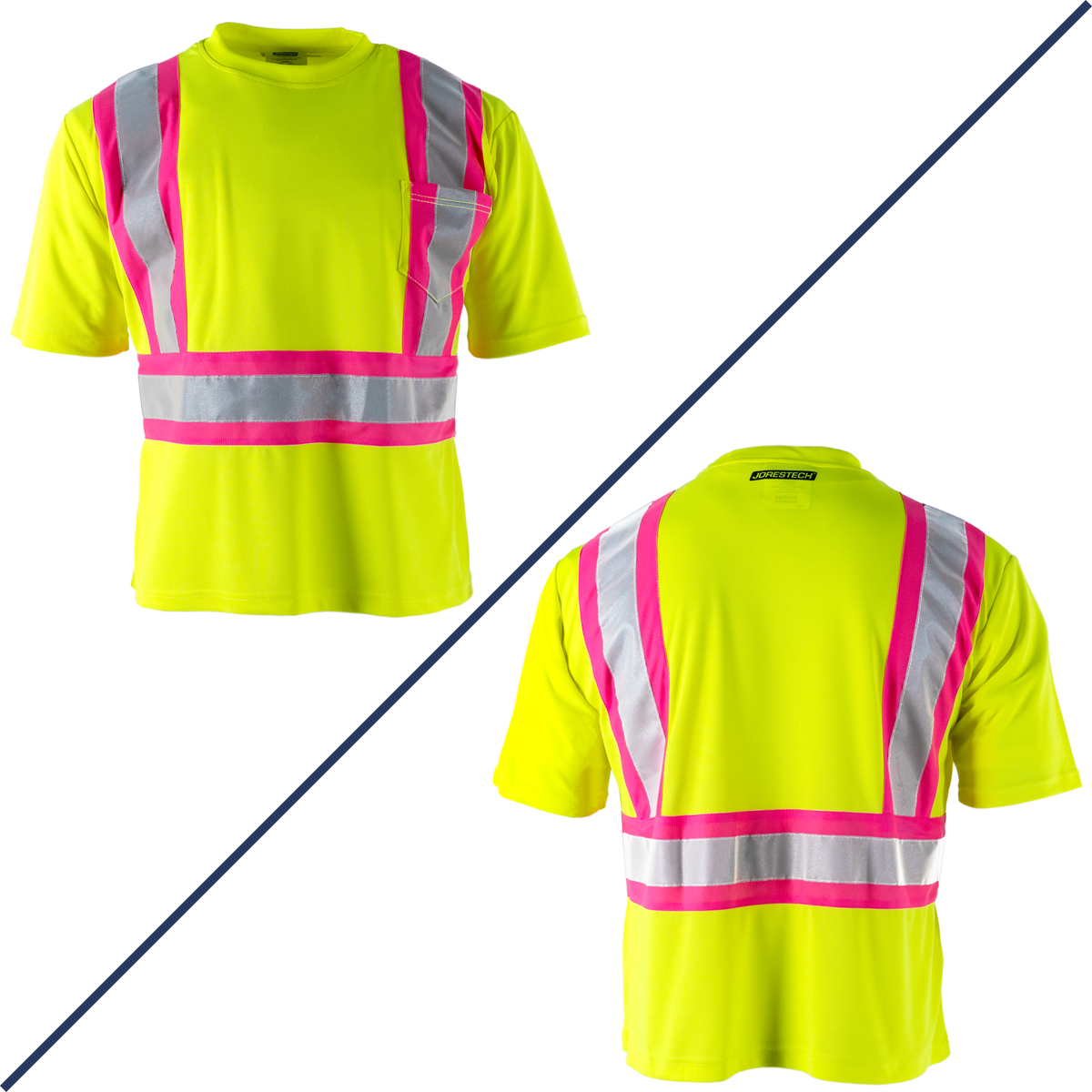 Jorestech Hi-Vis Reflective Two-Tone Safety Shirt with Pink Strips