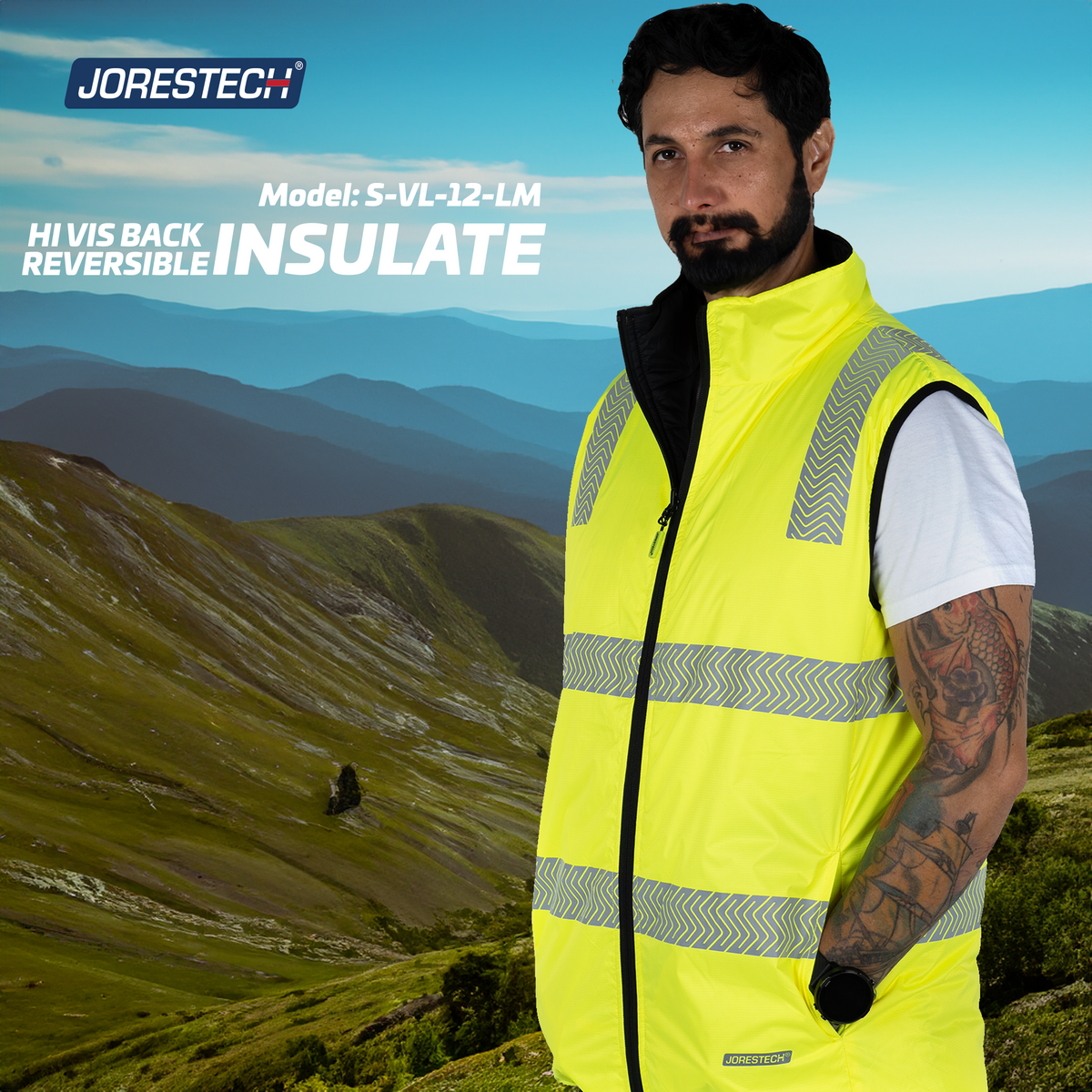 Jorestech Hi-Vis Reversible Insulated Safety Vest with Reflective Thermal Transfer Strips