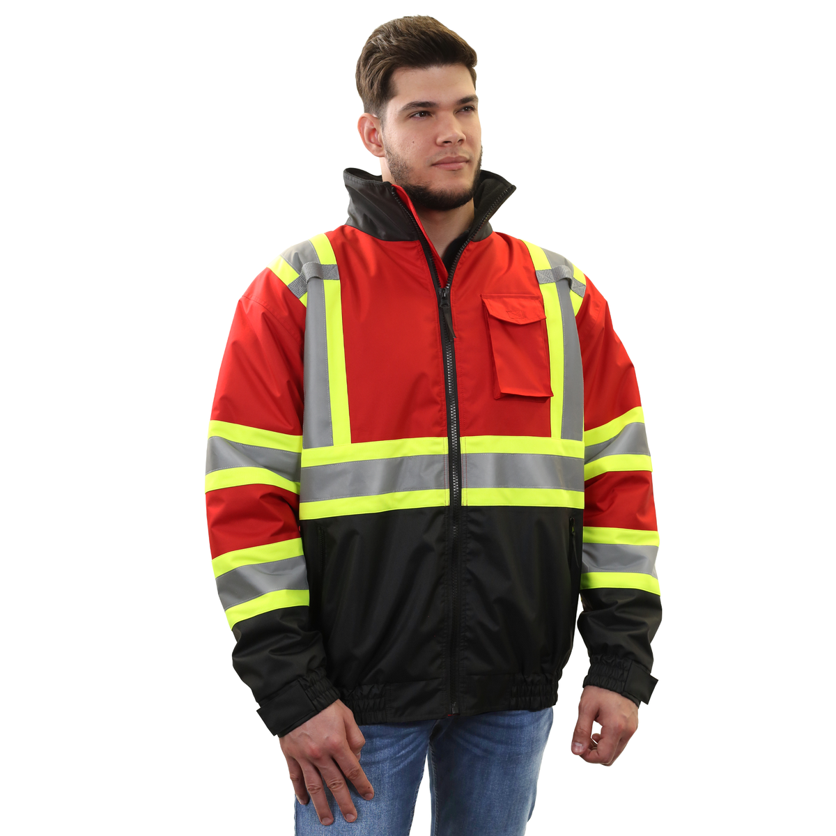 Jorestech Hi-Vis X-Back Two-Tone Safety Bomber Jacket with Reflective Stripes