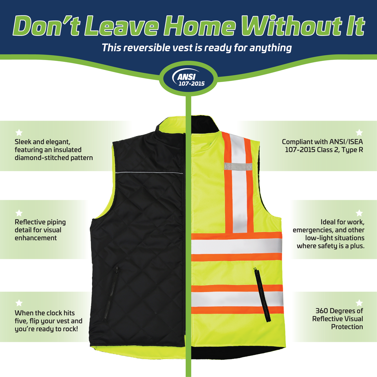 Jorestech Hi-Vis Two-Tone Reversible Insulated Safety Vest with Reflective Strips