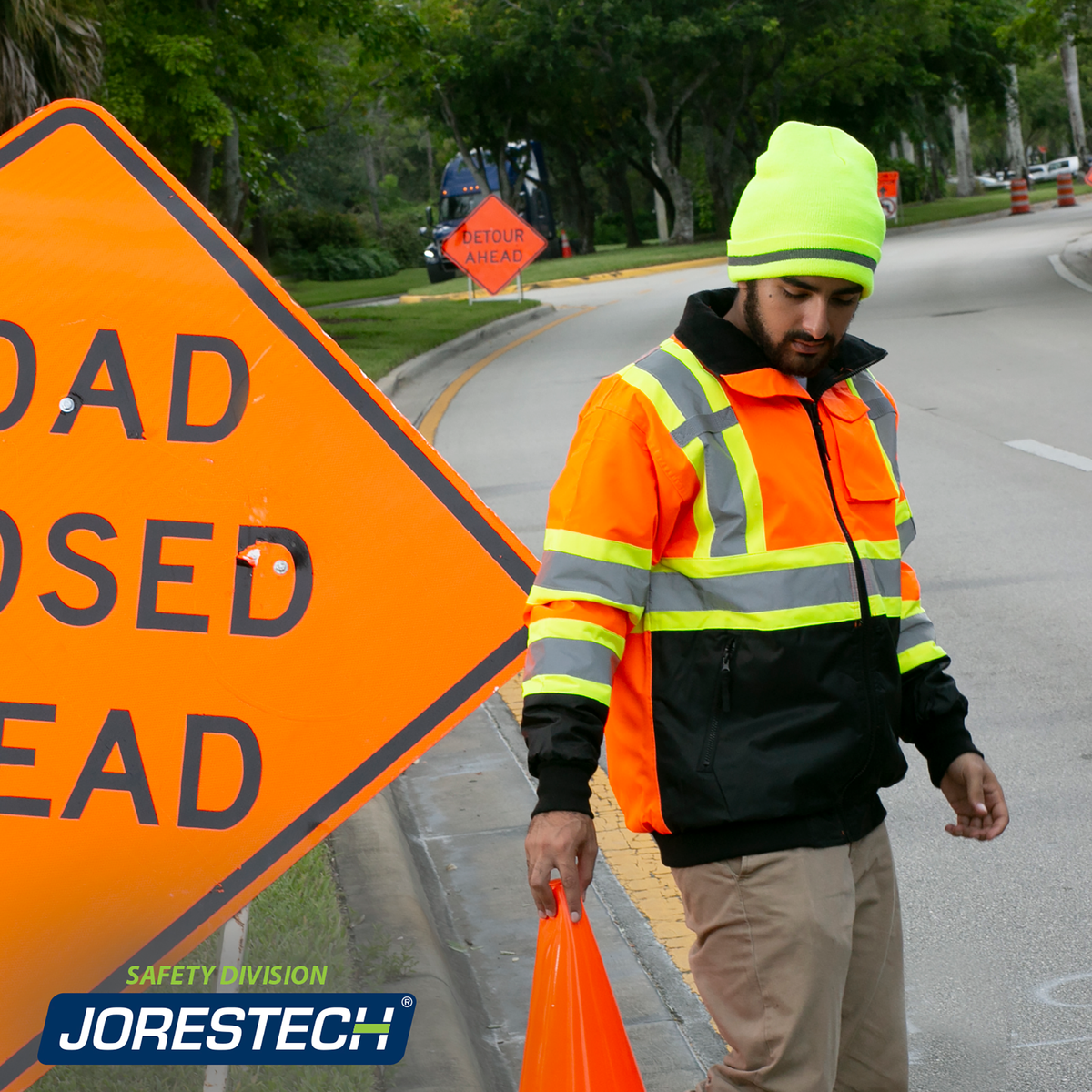 Jorestech Hi-Vis X-Back Two-Tone Safety Bomber Jacket with Reflective Stripes