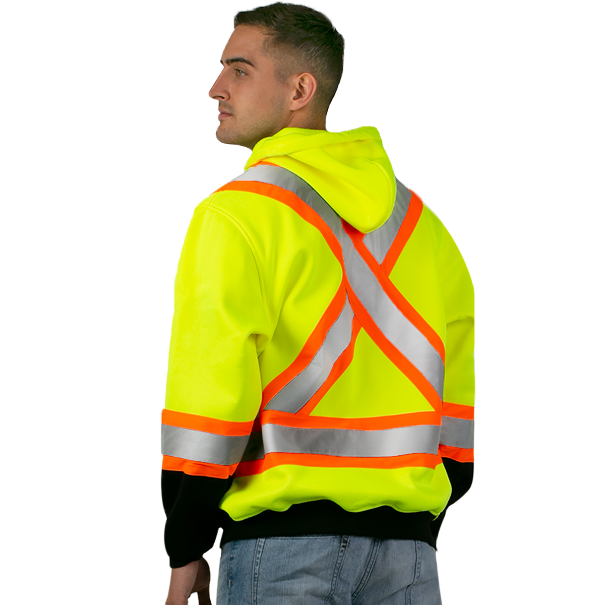 Jorestech Hi-Vis Two-Tone Yellow/Black Safety Hooded Sweatshirt with Reflective Stripes