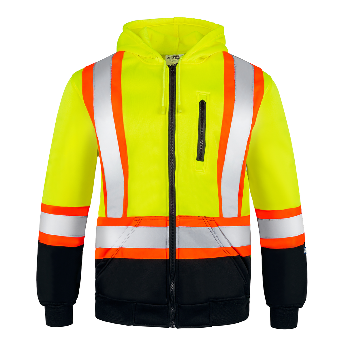 Jorestech Hi-Vis Two-Tone Yellow/Black Safety Hooded Sweatshirt with Reflective Stripes